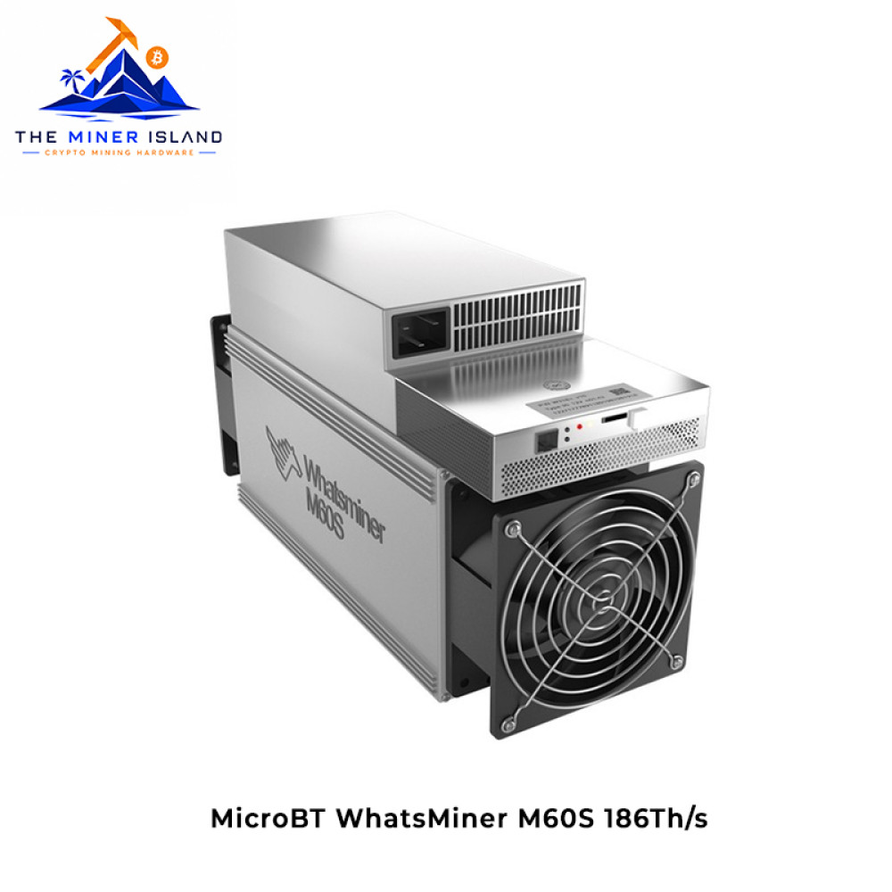 MicroBT WhatsMiner M60S 186Th/s Bitcoin ASIC Miner, Air-Cooled SHA-256
